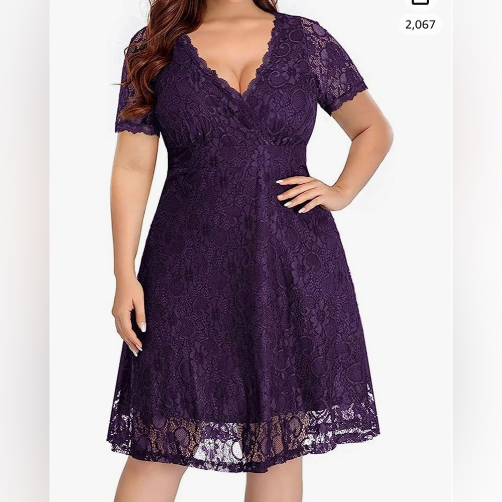 Pinup Fashion Women Plus Size Lace Wrap V Neck Short Sleeve Midi Dresses 16W NWT